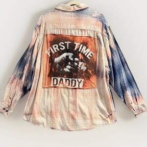 Upcycled George Flannel Shirt 3XL Bleach Distressed First Time Daddy Patch